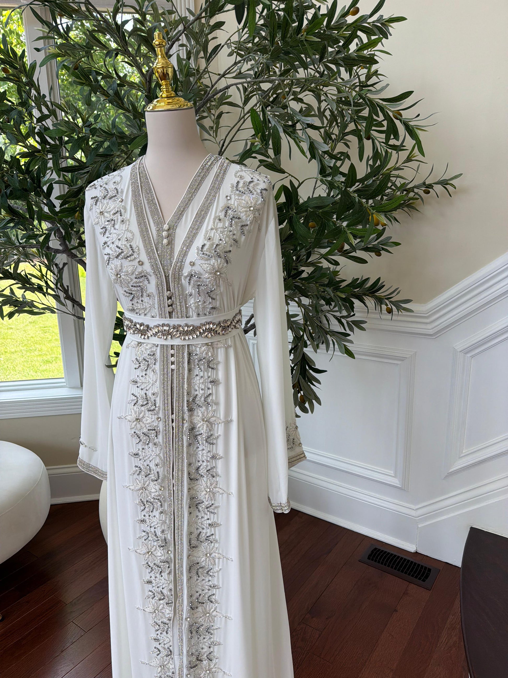 White Beaded Embroidery Kuftan