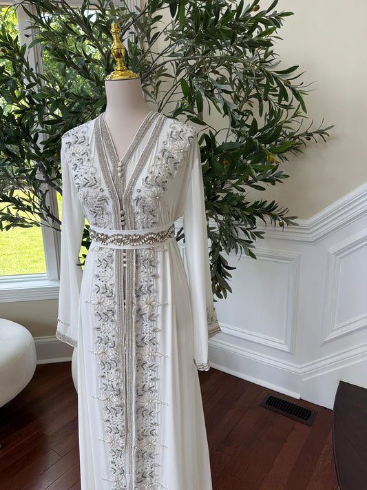 White Beaded Embroidery Kuftan