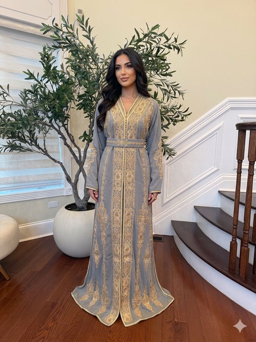 Sage Green Embroidery Beaded Kuftan