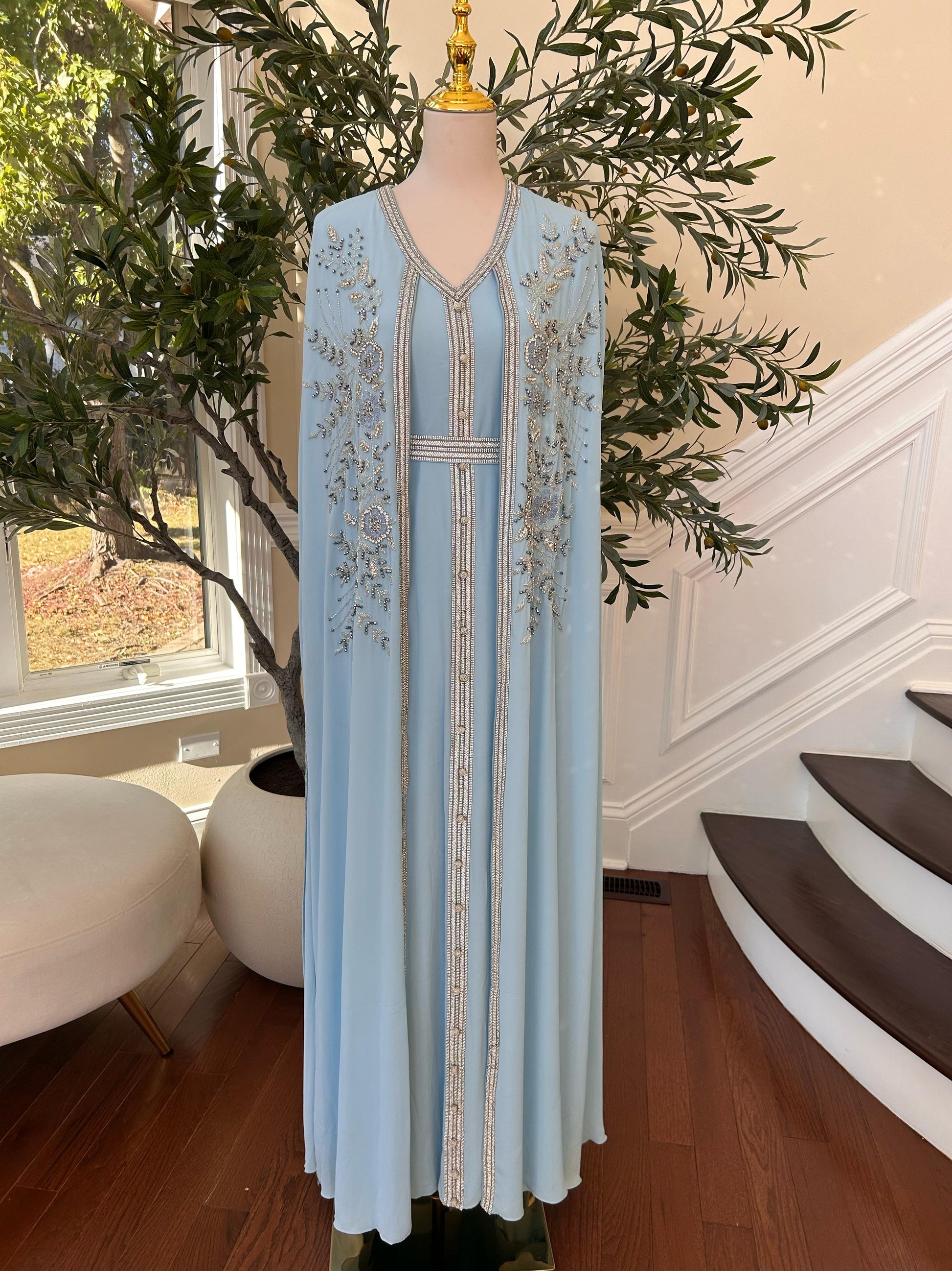 Baby Blue Floral Elegance Kuftan