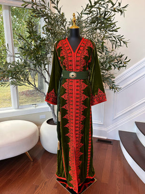 Olive Majestic Red Royale Kuftan