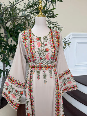 Cream Embroidery Tatreez Thobe