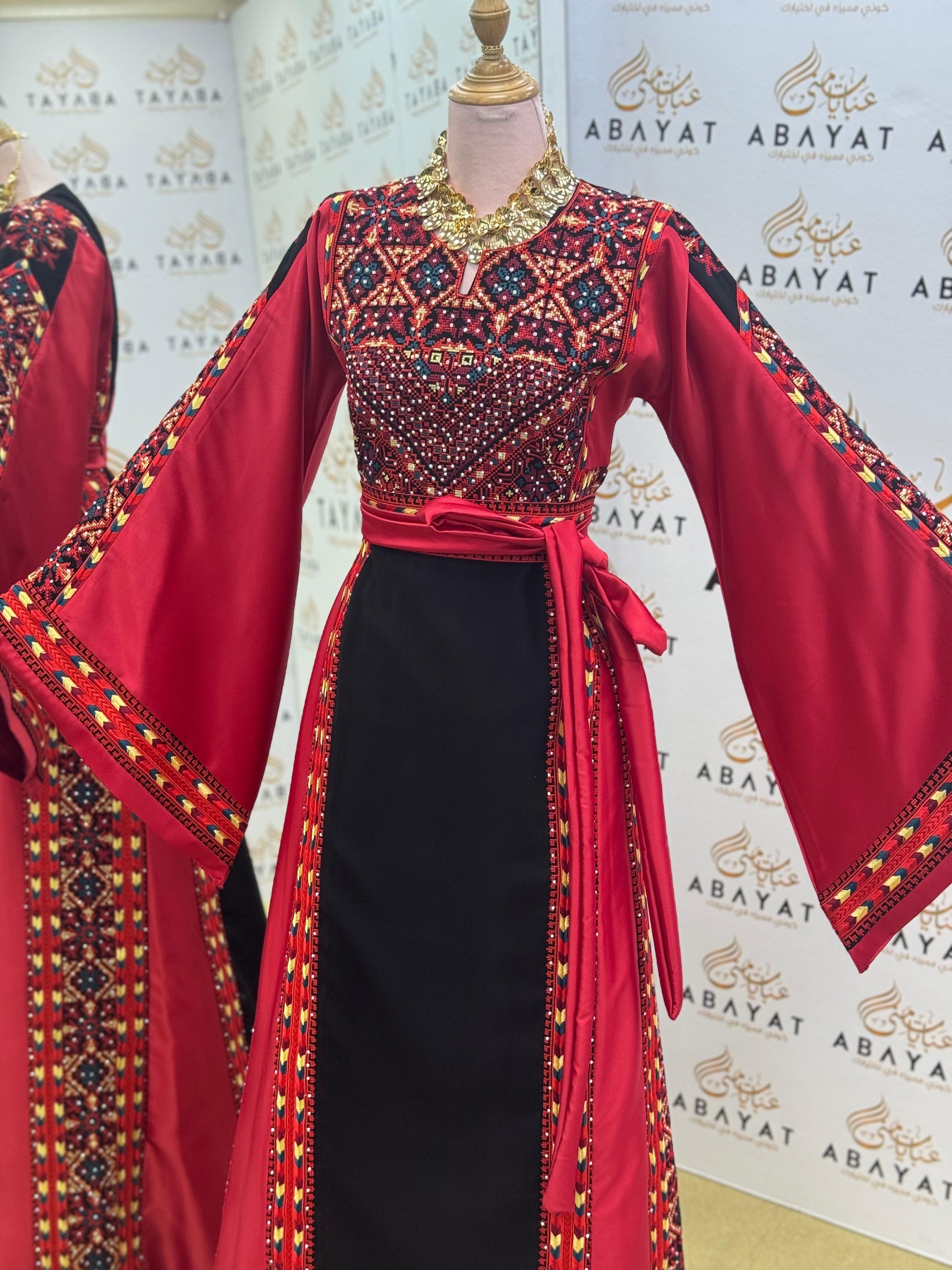 Palestinian Heritage Thobe – Red & Black Couture