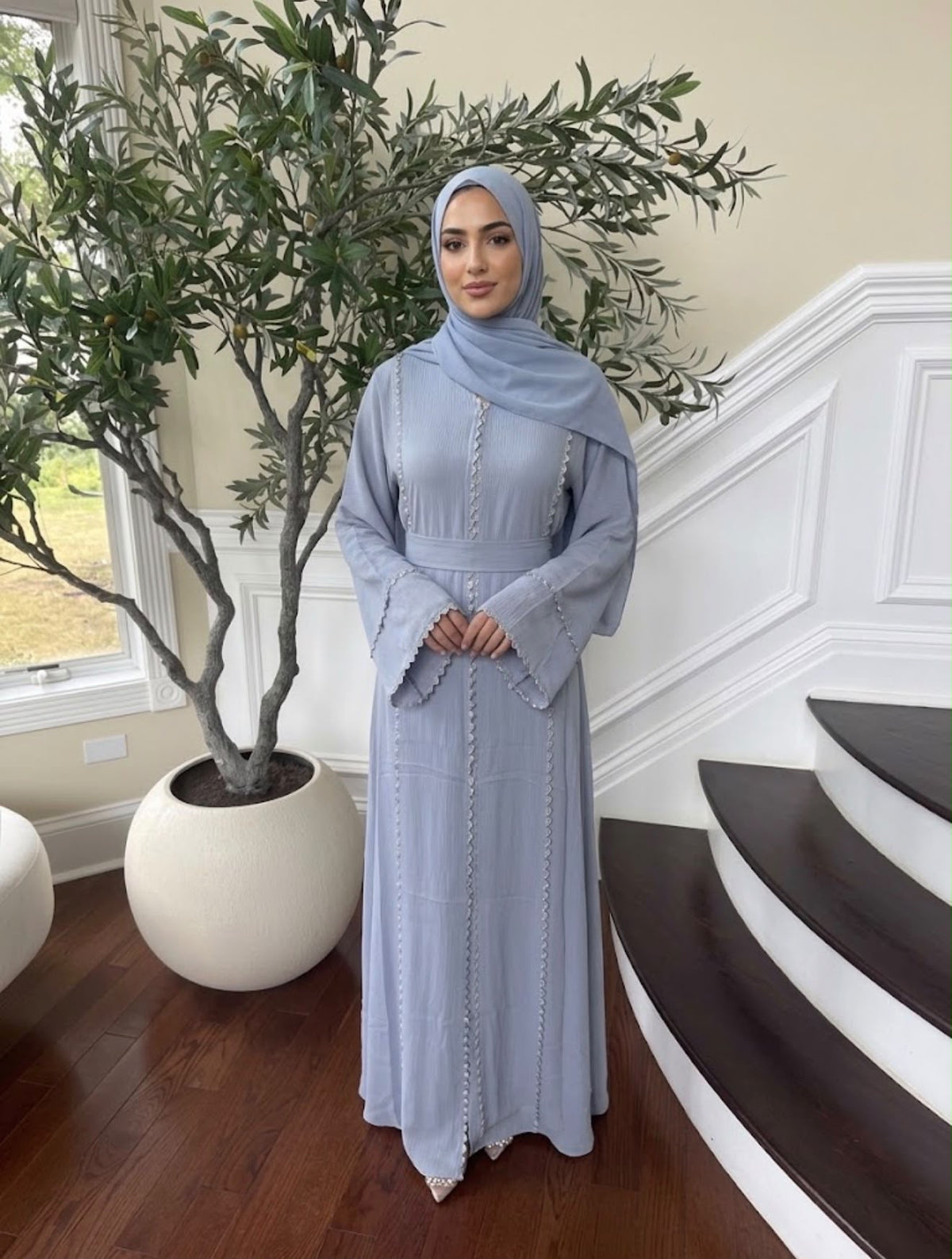 Baby Blue Beaded Elegance Abaya