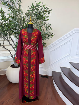 Red Embroidery Floral Tatreez Thobe