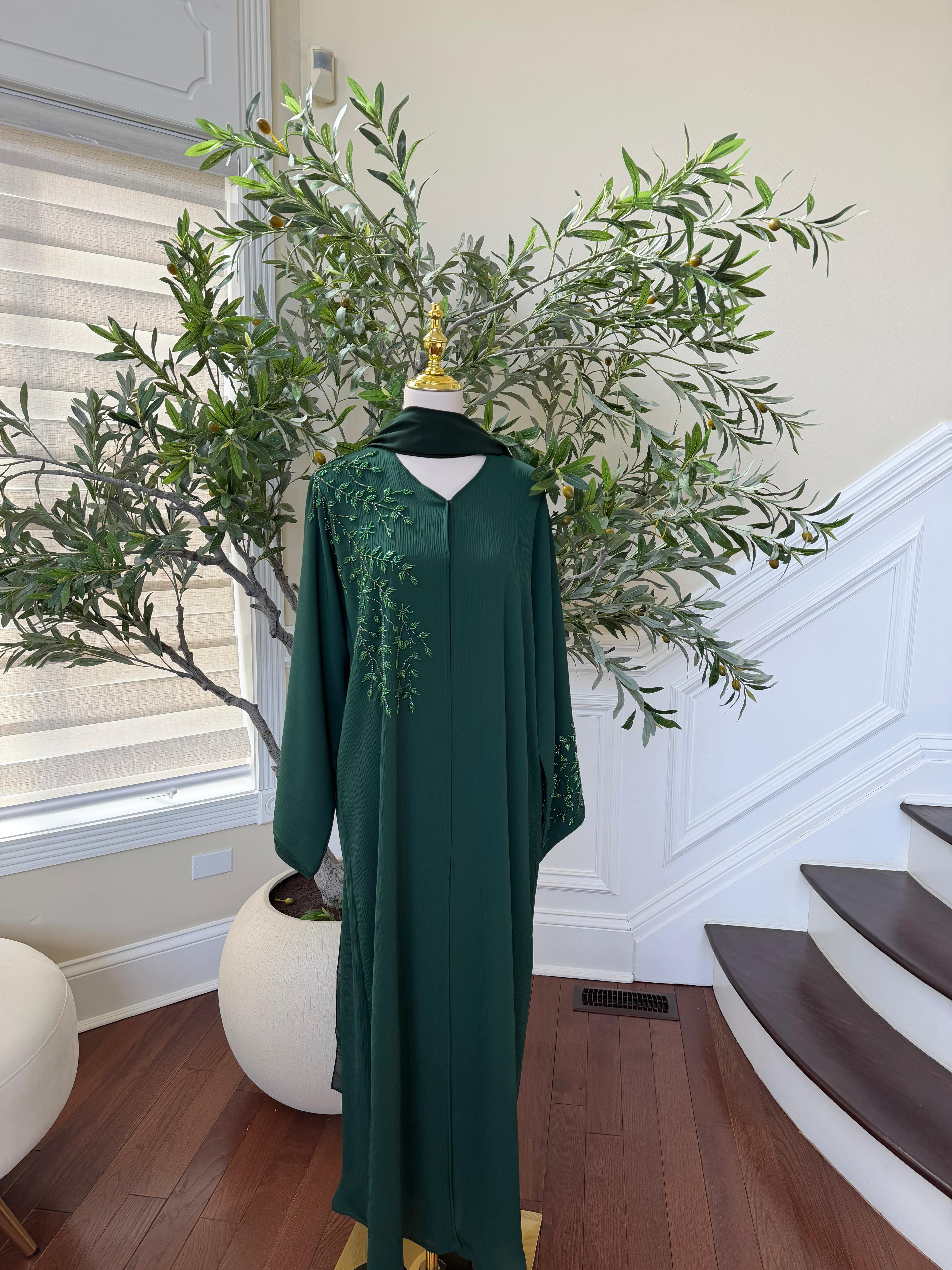 Green Floral Charm Abaya