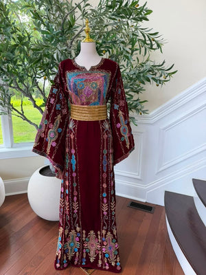 Burgundy Velvet Beaded Thobe