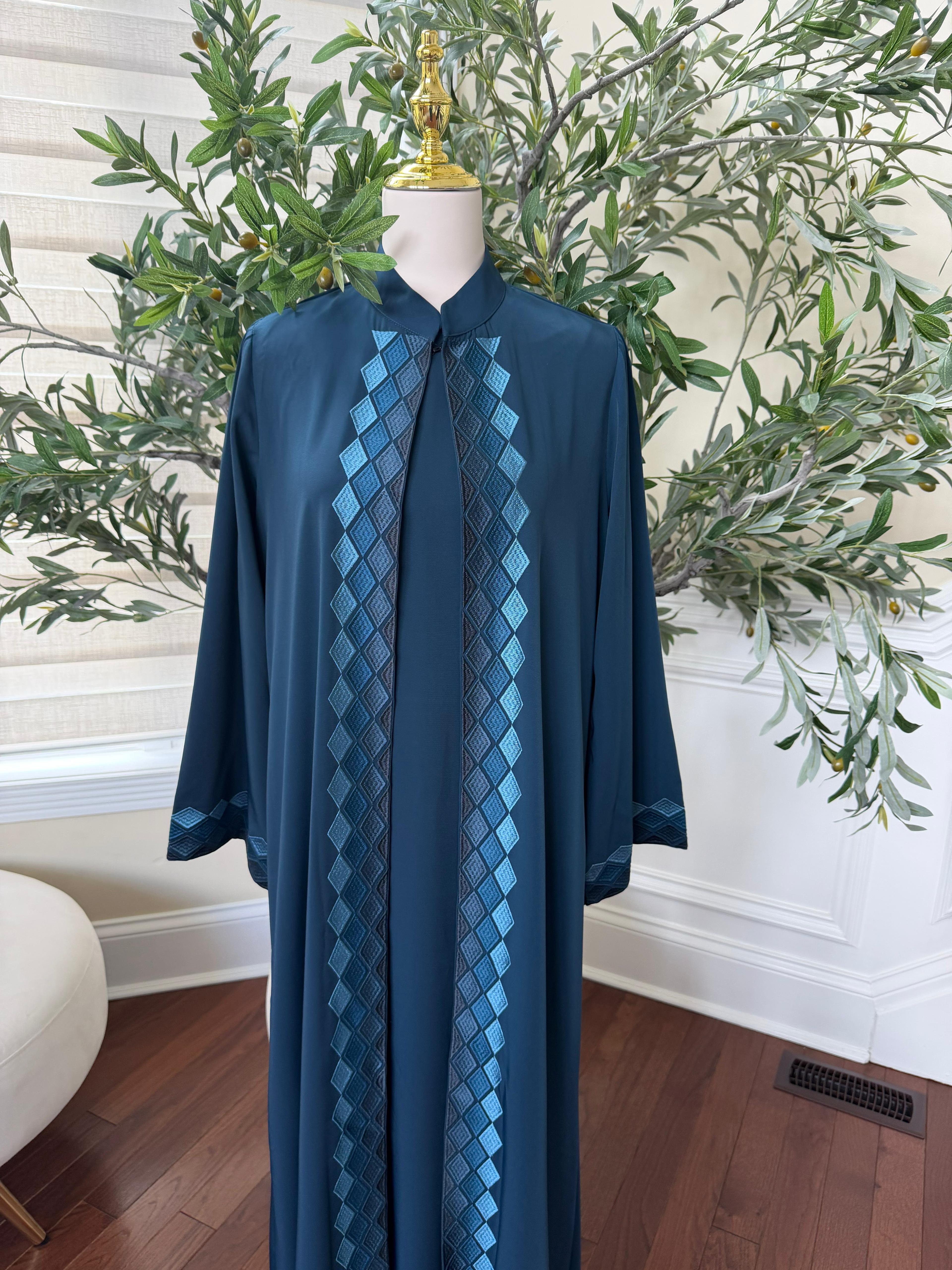 Turquoise Devine Two Piece Cardigan Abaya