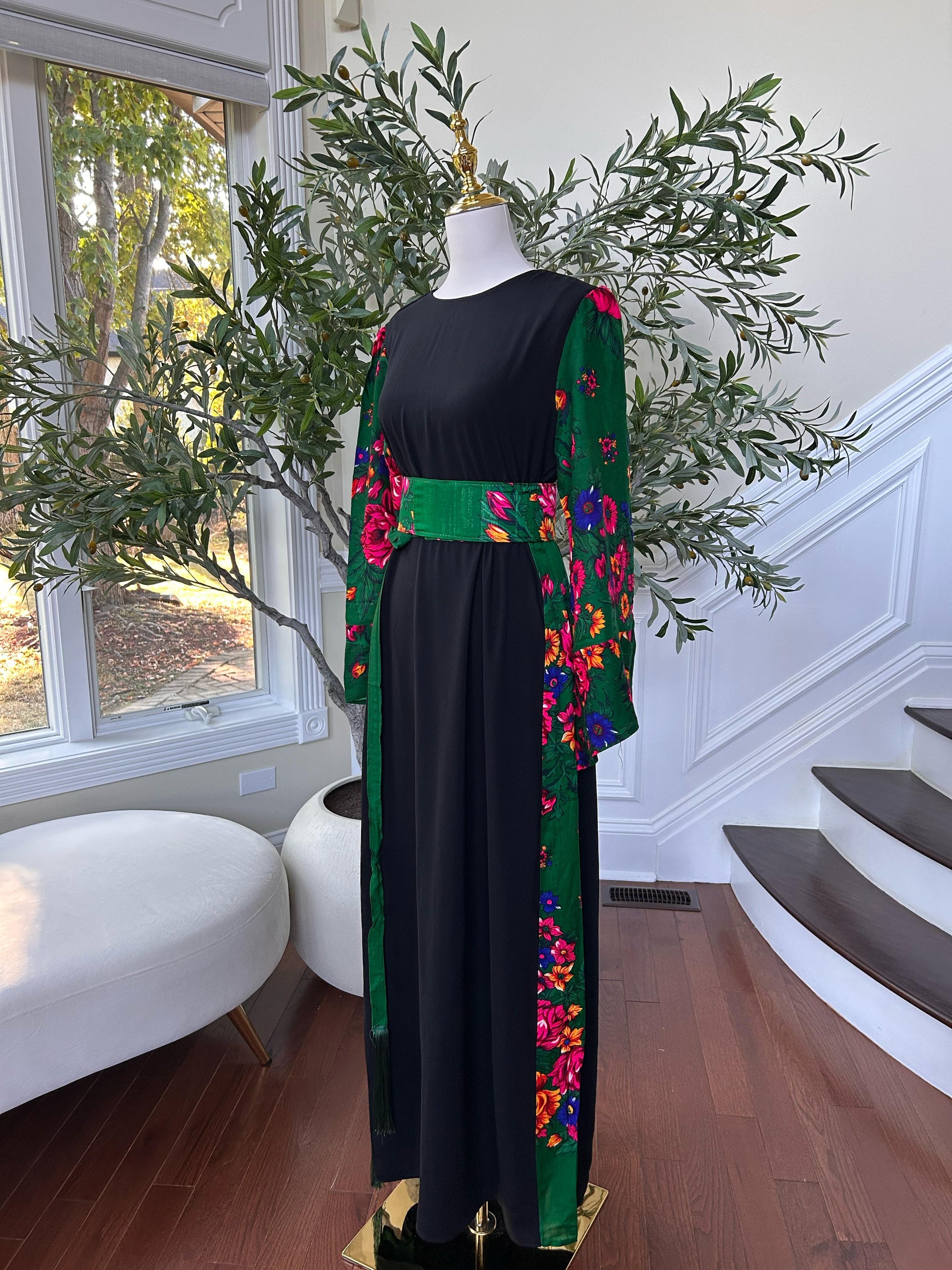 Back Floral Green Elegance Dress
