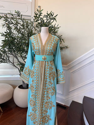 Mint Blue Golden Detail Kuftan