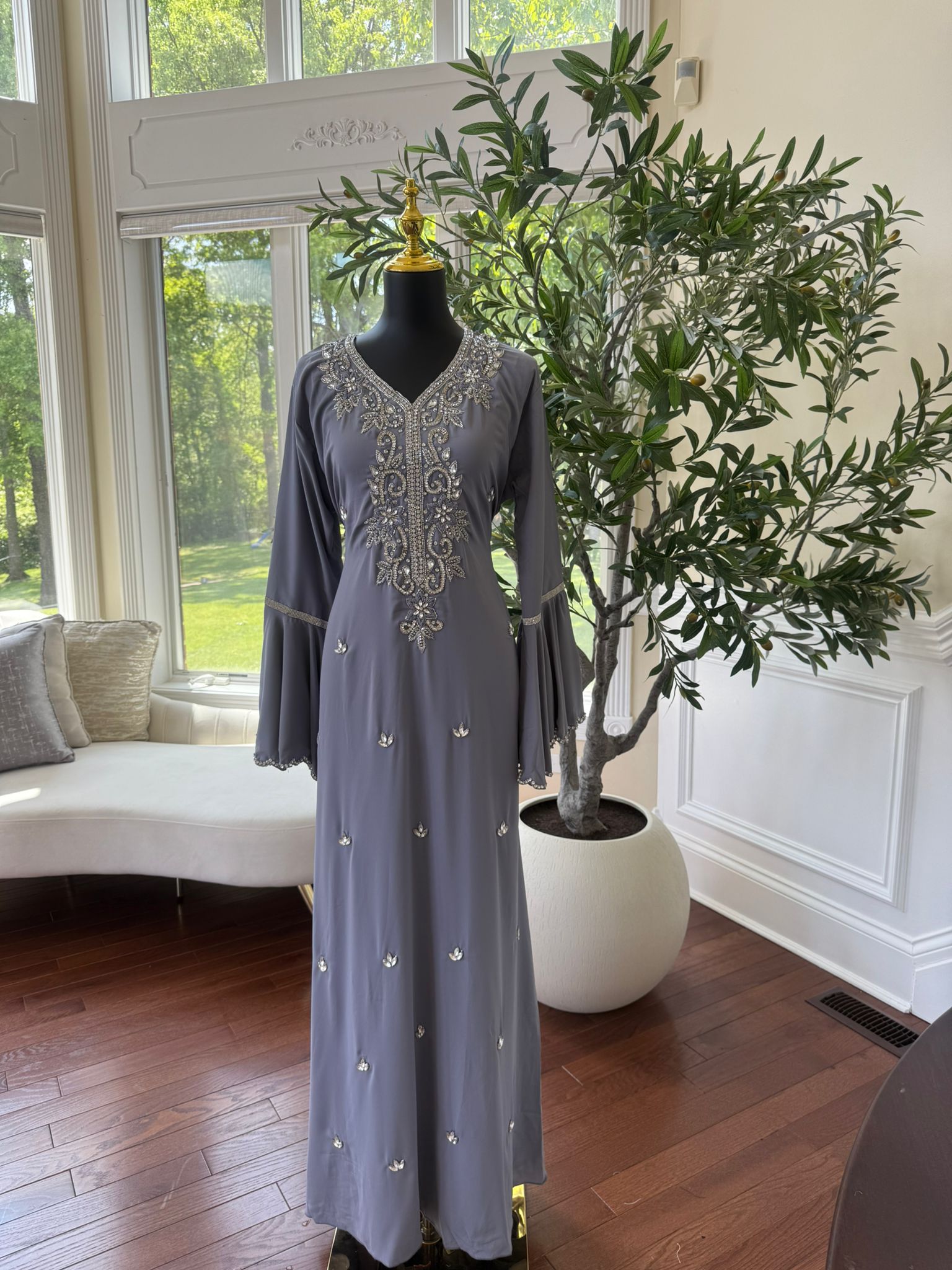 Purple Grey Beaded Kuftan