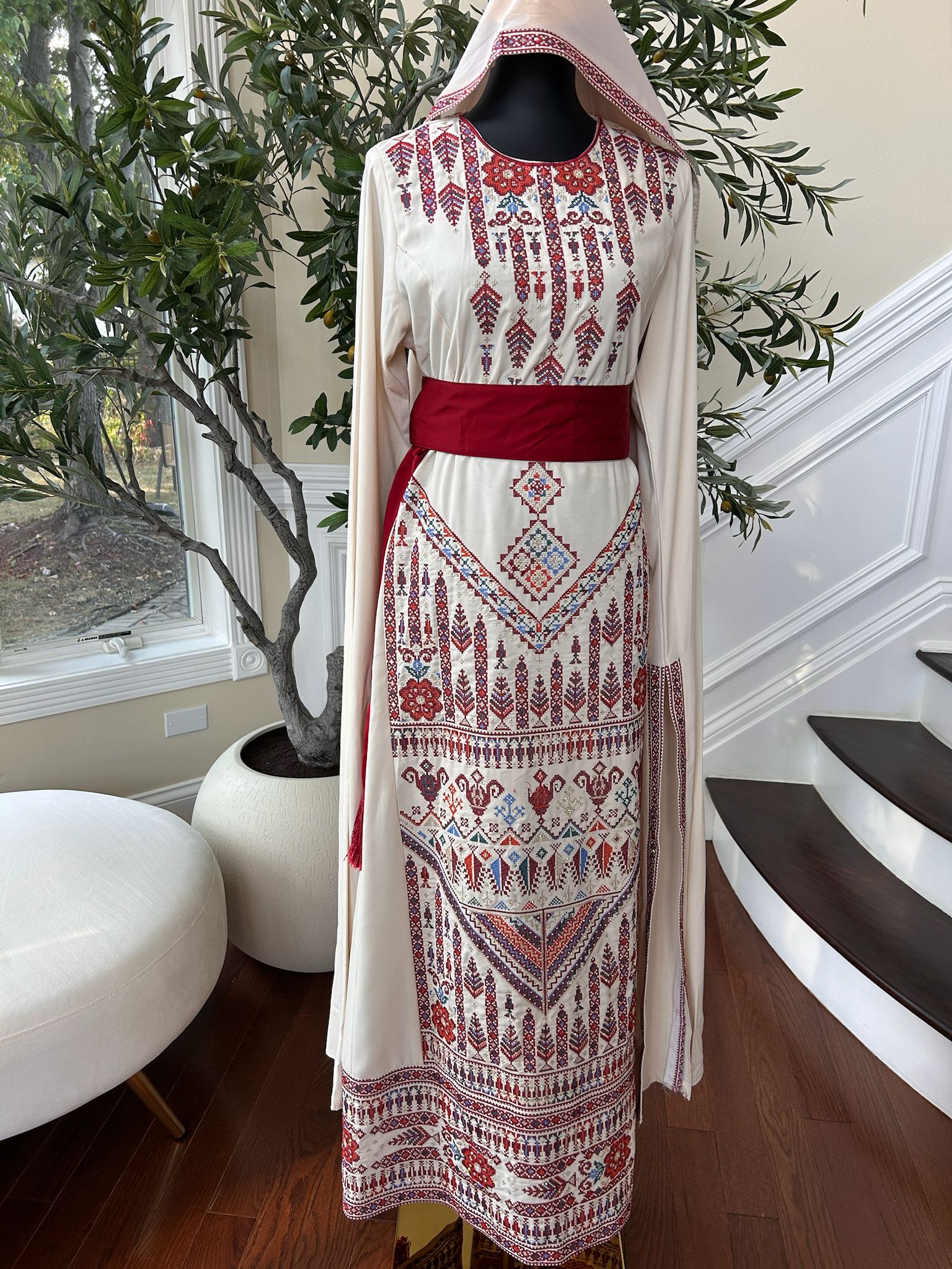 Cream Embroidery Tatreez Thobe Dress