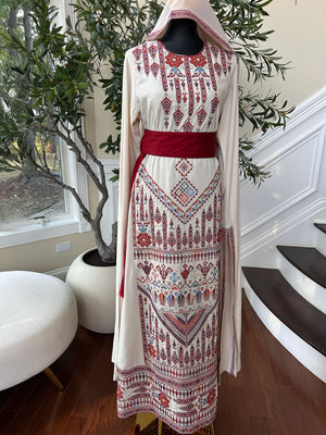 Cream Embroidery Tatreez Thobe Dress