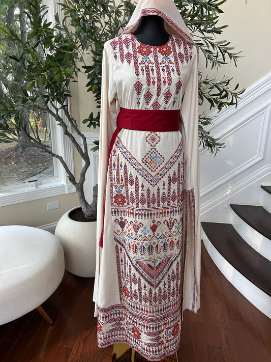 Cream Embroidery Tatreez Thobe Dress