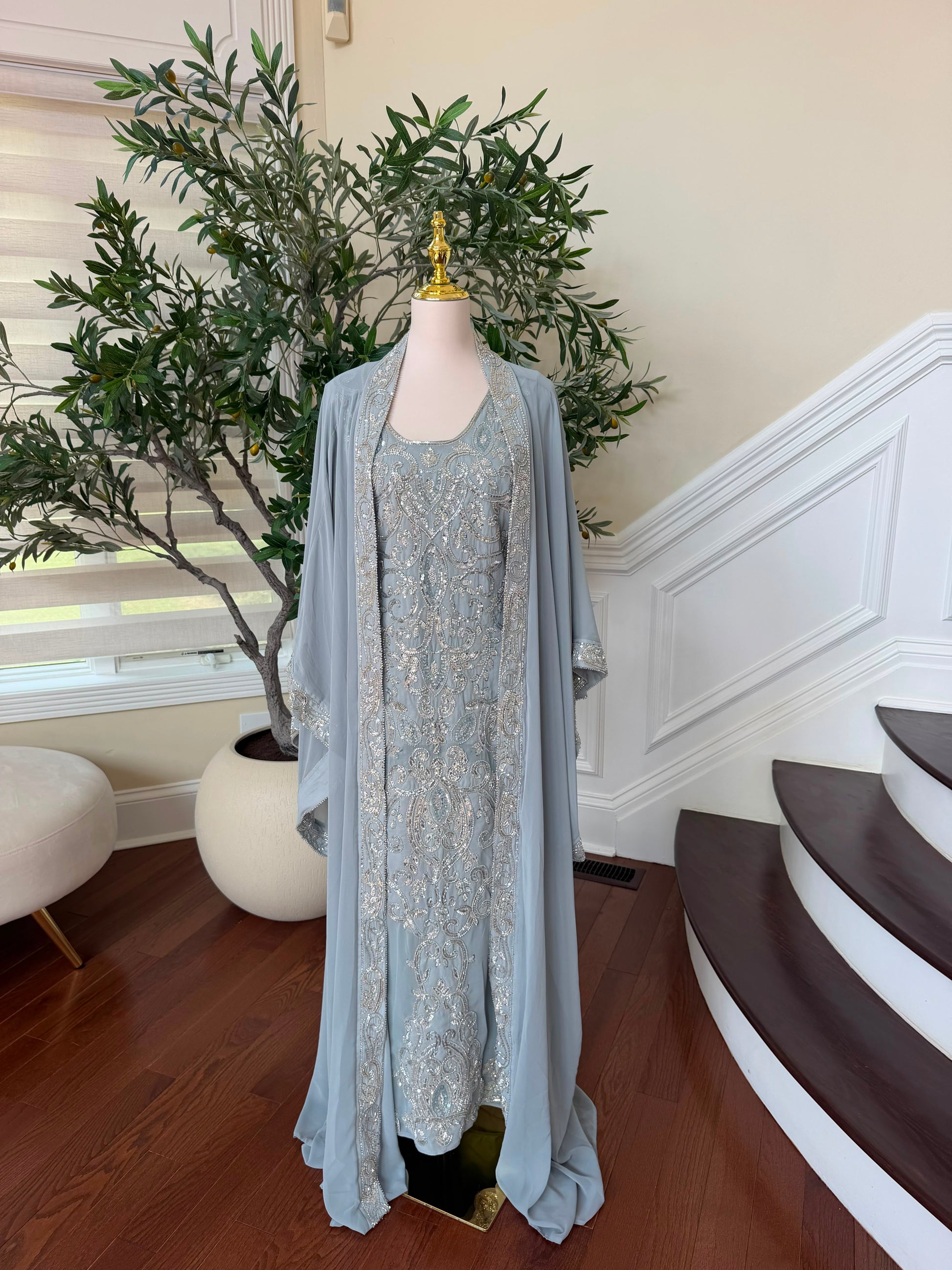 Baby Blue Beaded Charm Elegance Kuftan