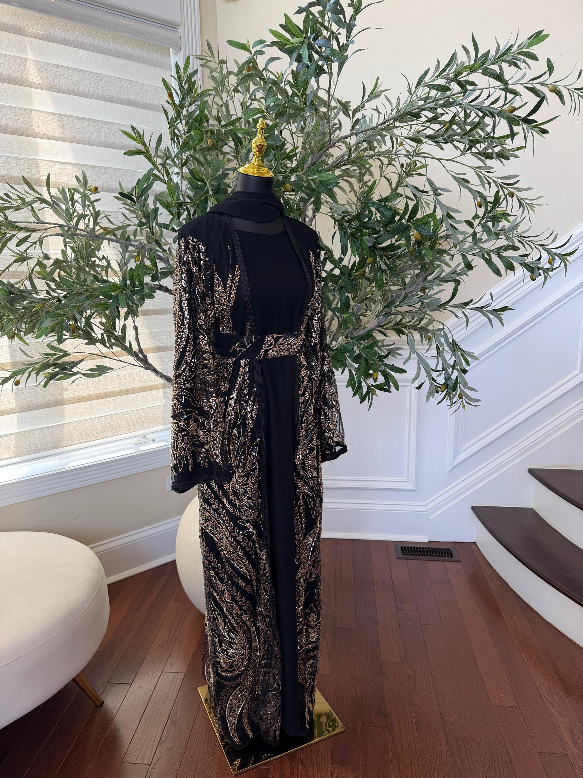 Golden Black Sparkle Cardigan Abaya