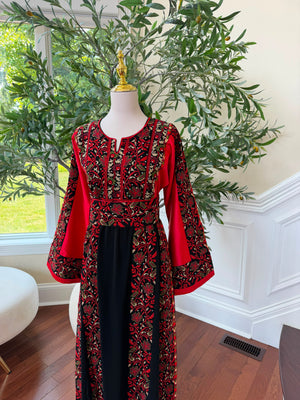 Red Embroidery Tatreez Black Thobe