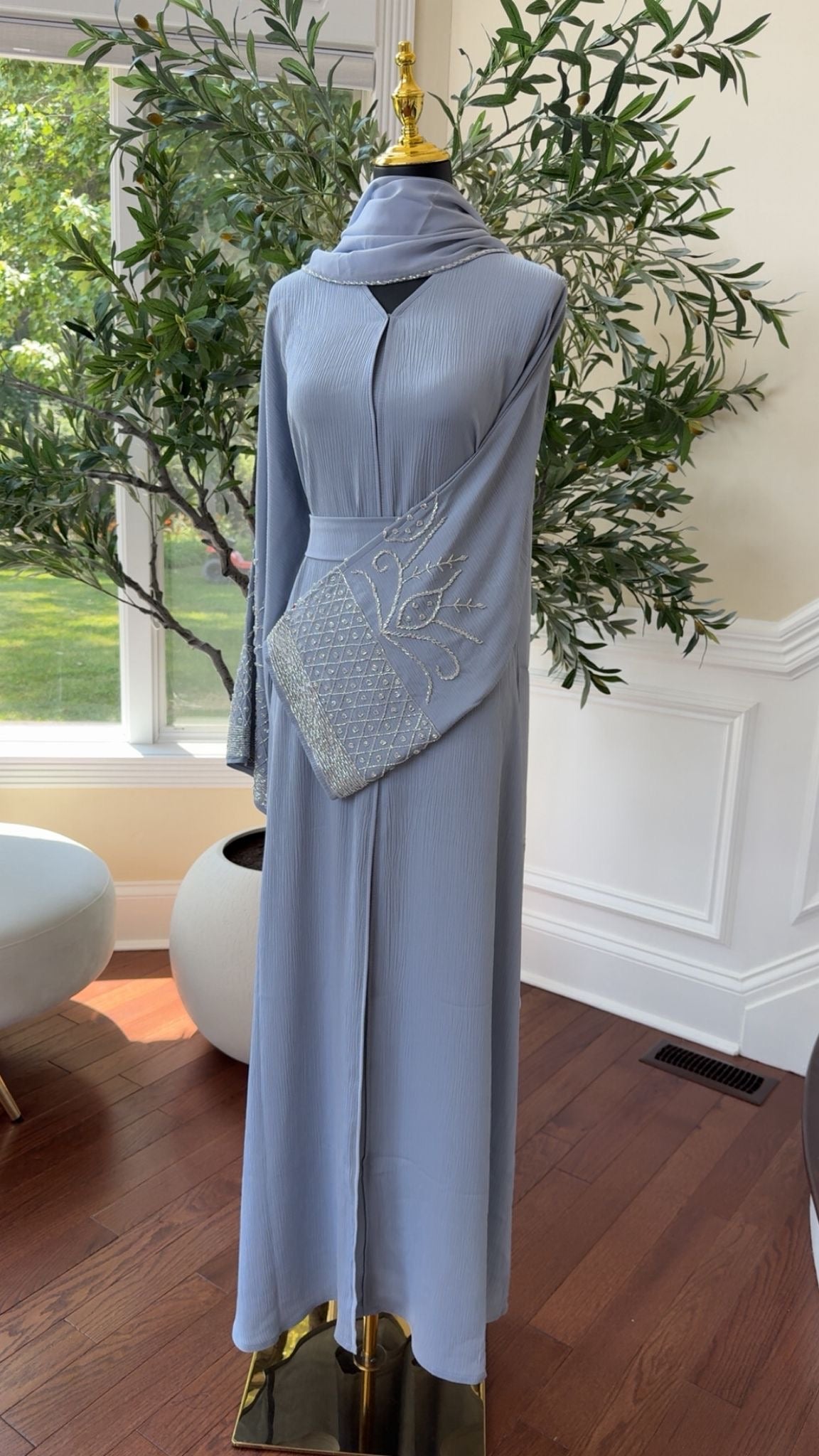 Baby Blue Sleeve Charm Abaya