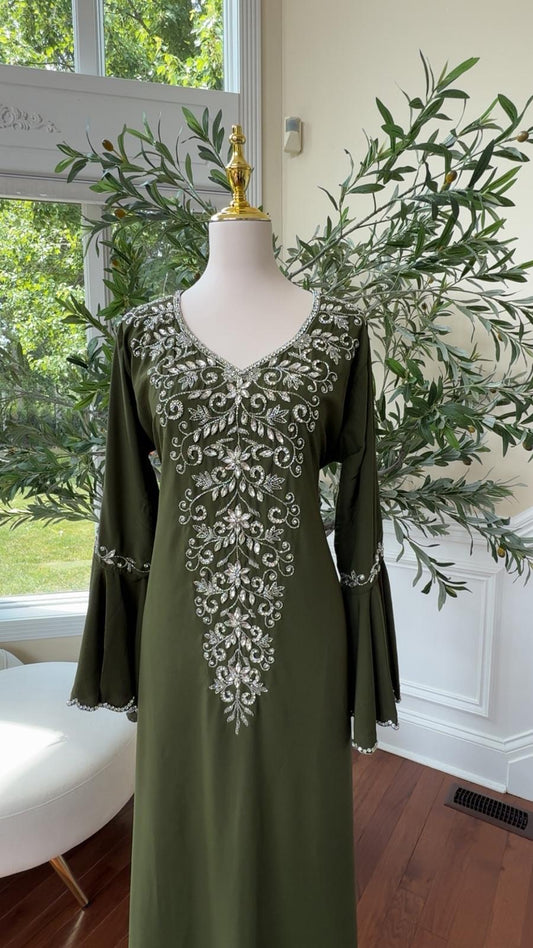 Green Silver Beaded Kuftan