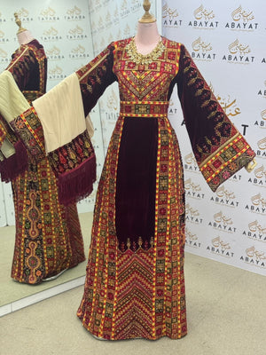 Traditional Palestinian Thobe – Full Embroidery with Matching Shawl