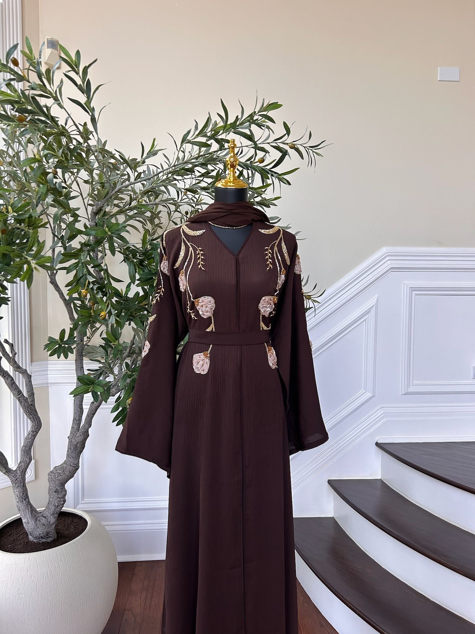Brown Floral Essence Abaya