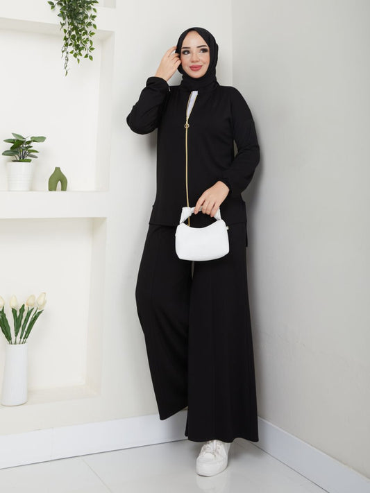 Two Piece Zipper Sweater Casual Set