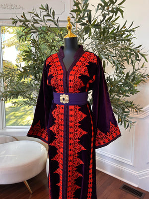 Purple Velvet Embellishment Red Kuftan