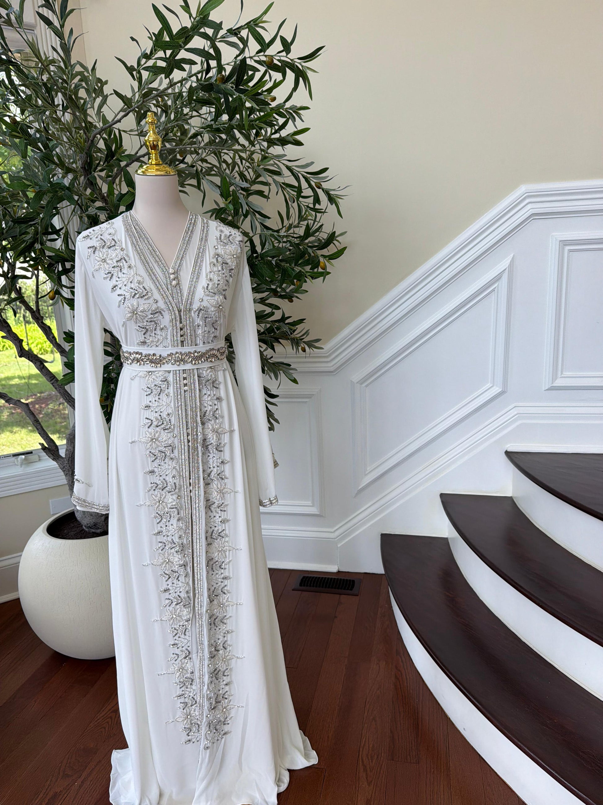 White Beaded Embroidery Kuftan