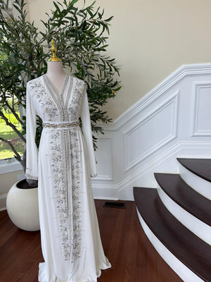White Beaded Embroidery Kuftan