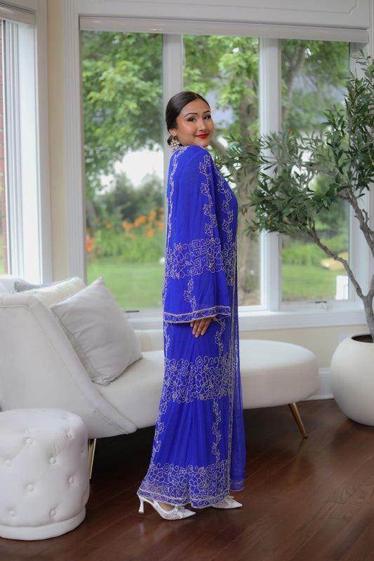 Blue Cardigan Beaded Stone Abaya