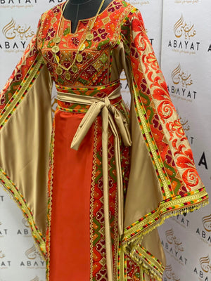 Rust Orange & Gold Palestinian Embroidered Thobe