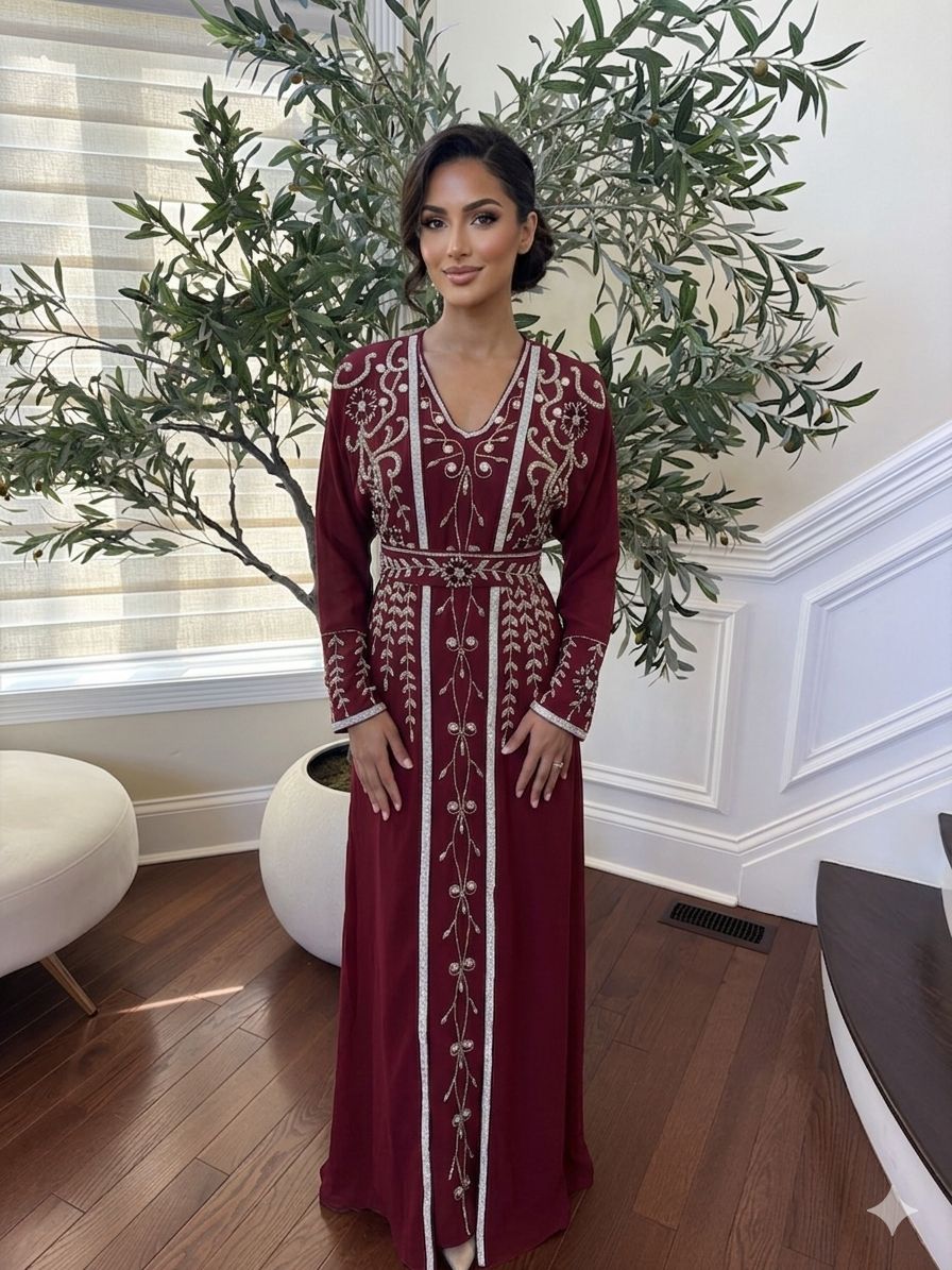 Royale Red Beaded Two Piece Kuftan