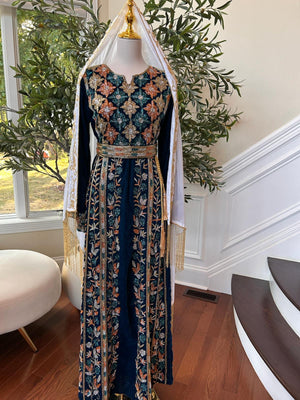 Turquoise Velvet Golden Stone Thobe