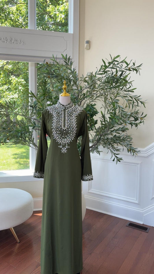 Green Glamour Crystal Kuftan