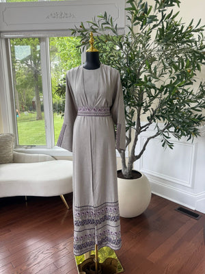 Elegant Grey Tatreez Cardigan Abaya