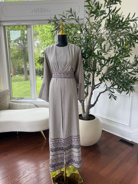 Elegant Grey Tatreez Cardigan Abaya