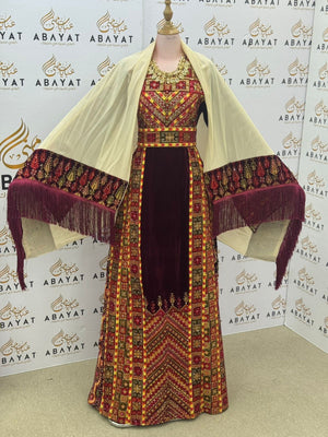Traditional Palestinian Thobe – Full Embroidery with Matching Shawl