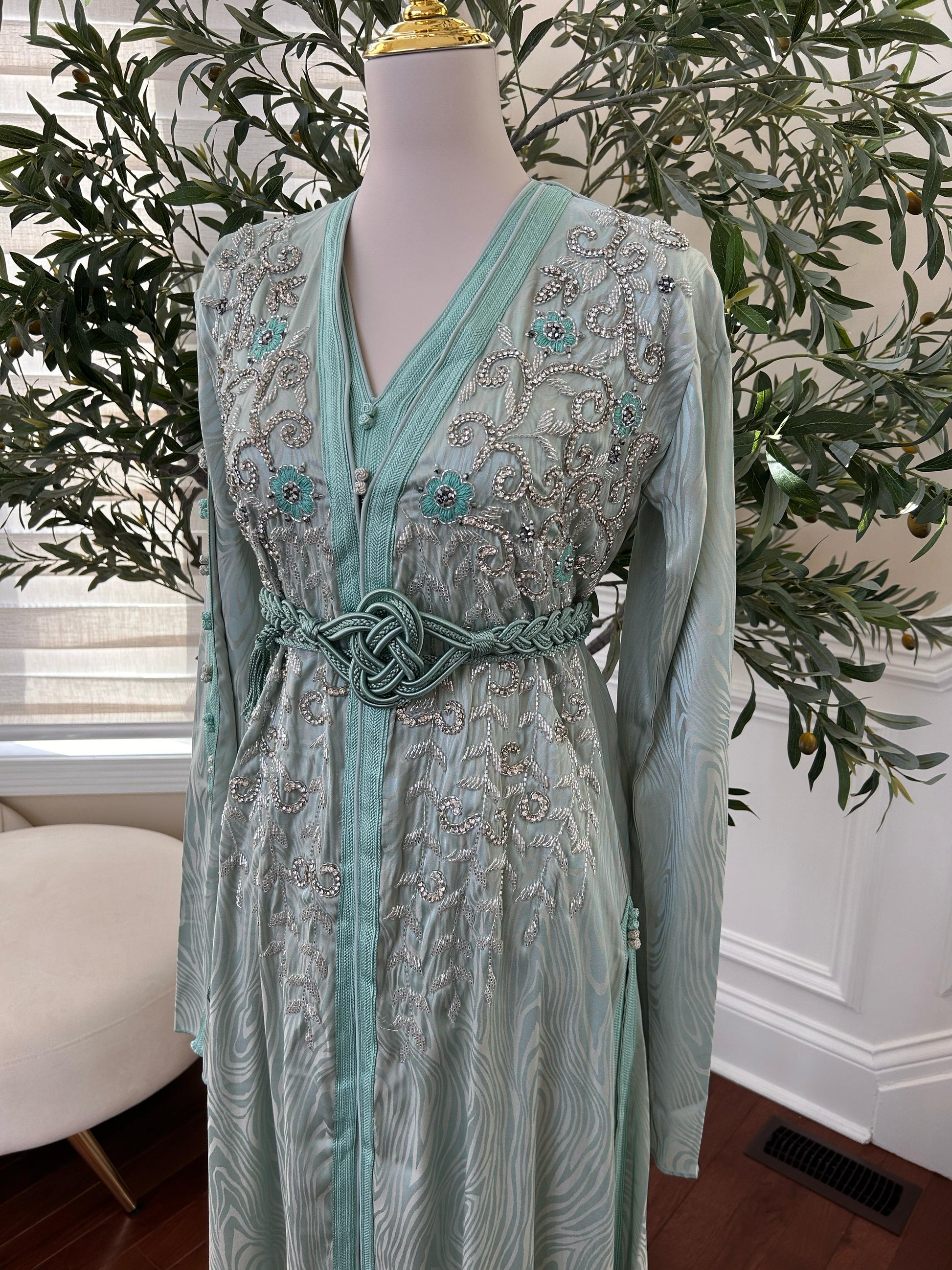 Mint Stone Beaded Kuftan