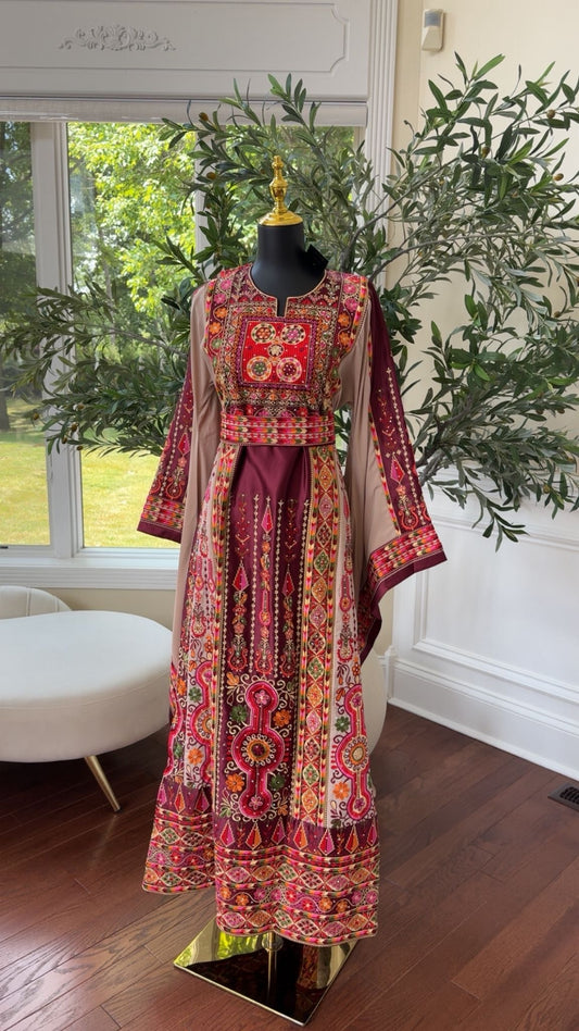 Burgundy Tatreez Thobe /A