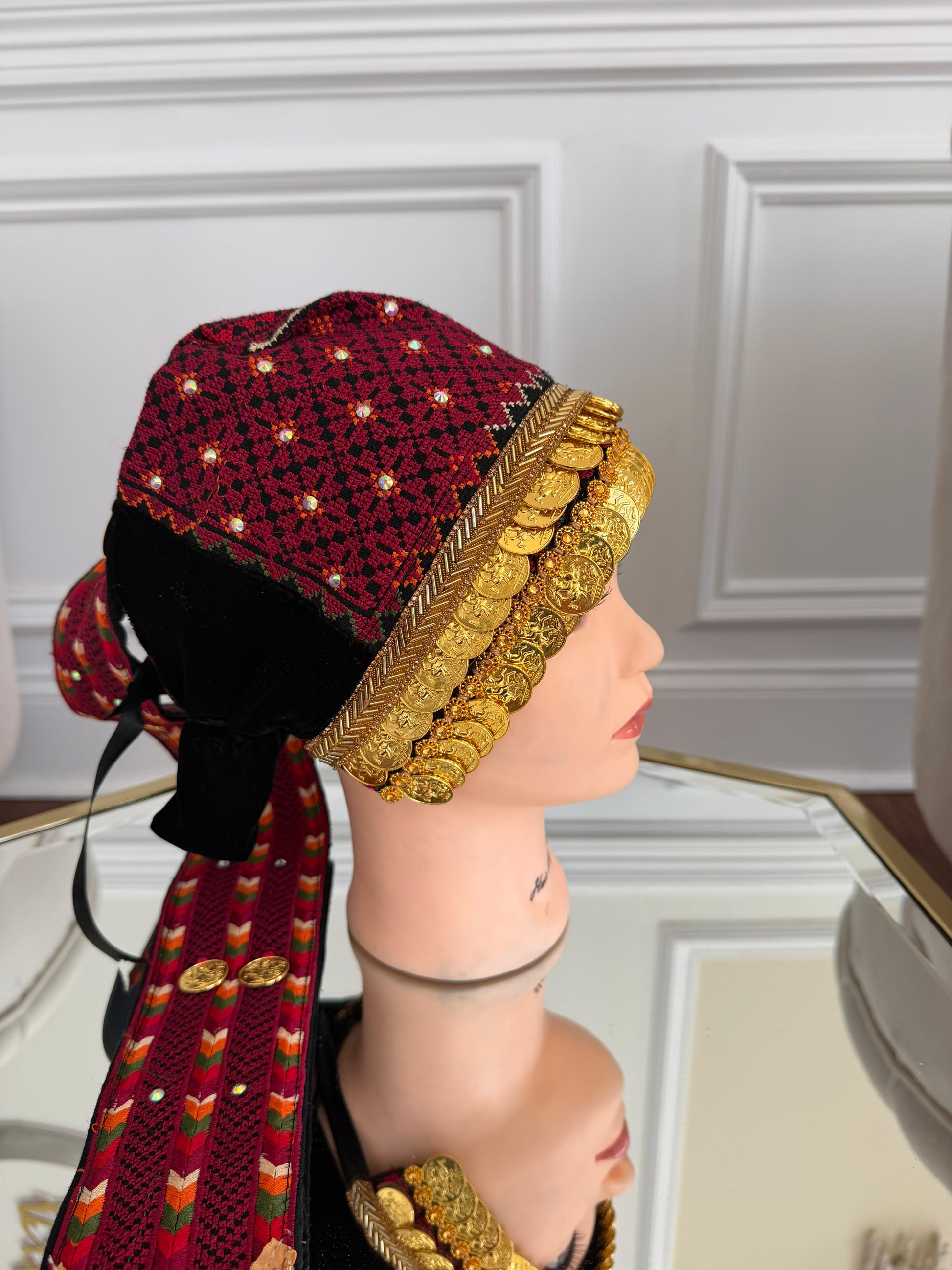 Traditional Tatreez Red Coin Head Piece