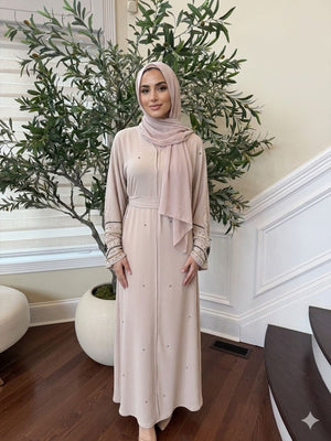 Cream Sleeve Beaded Abaya