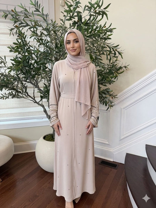 Cream Sleeve Beaded Abaya