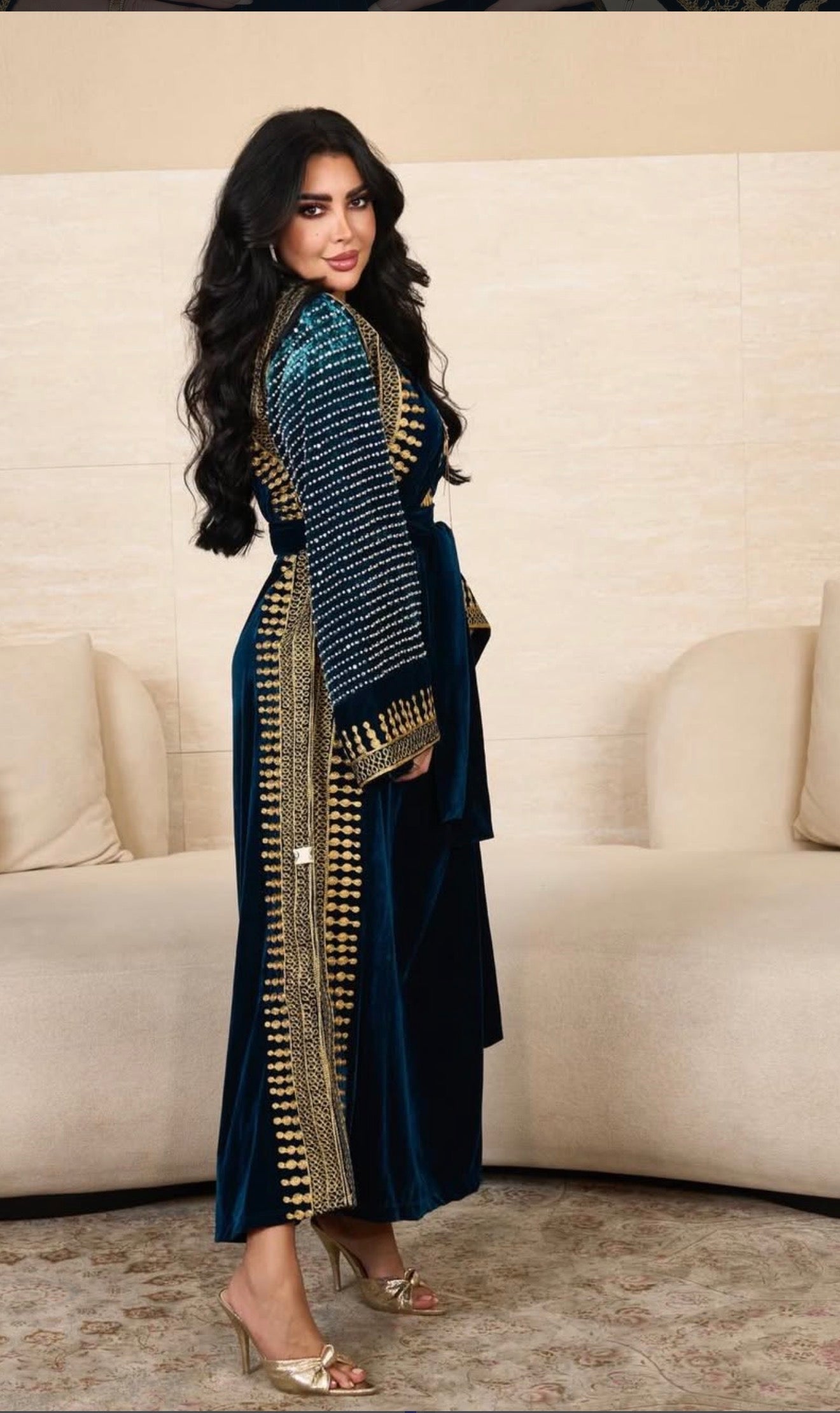 Navy Blue Velvet Celestial Gold Dress