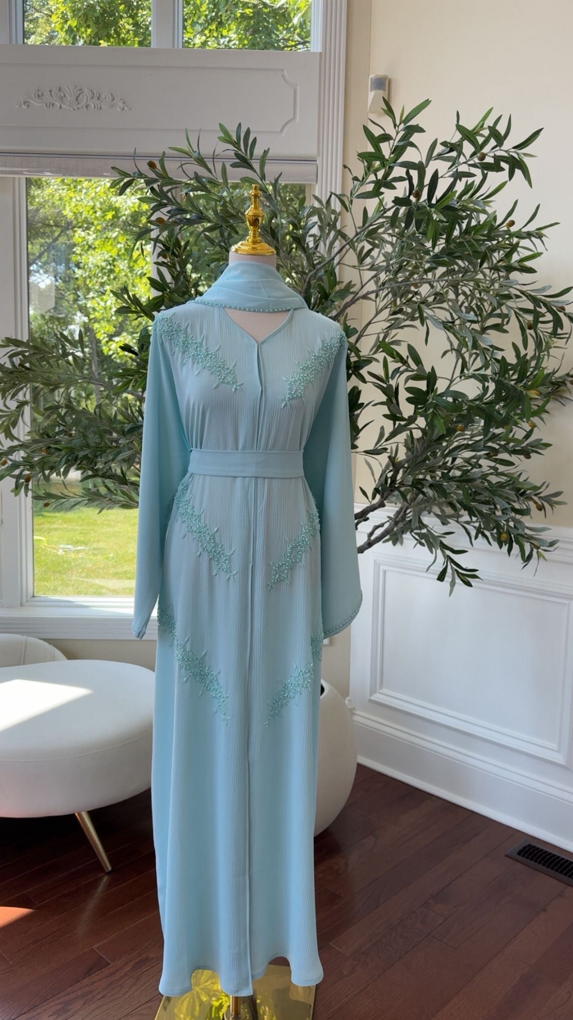 Baby Blue Vine Abaya – Modest Occasion Wear