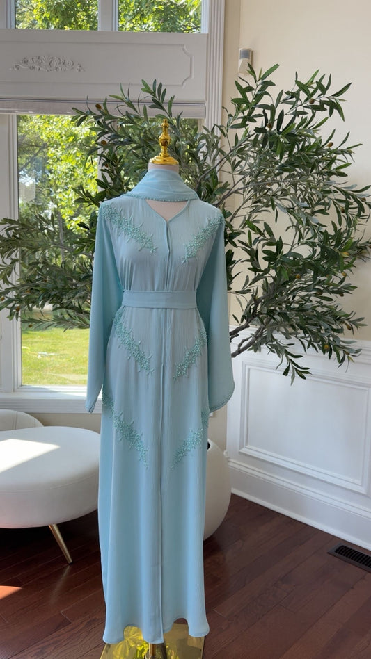 Baby Blue Vine Abaya – Modest Occasion Wear