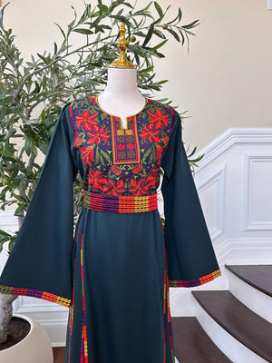 Emerald Green Embroidery Tatreez Thobe