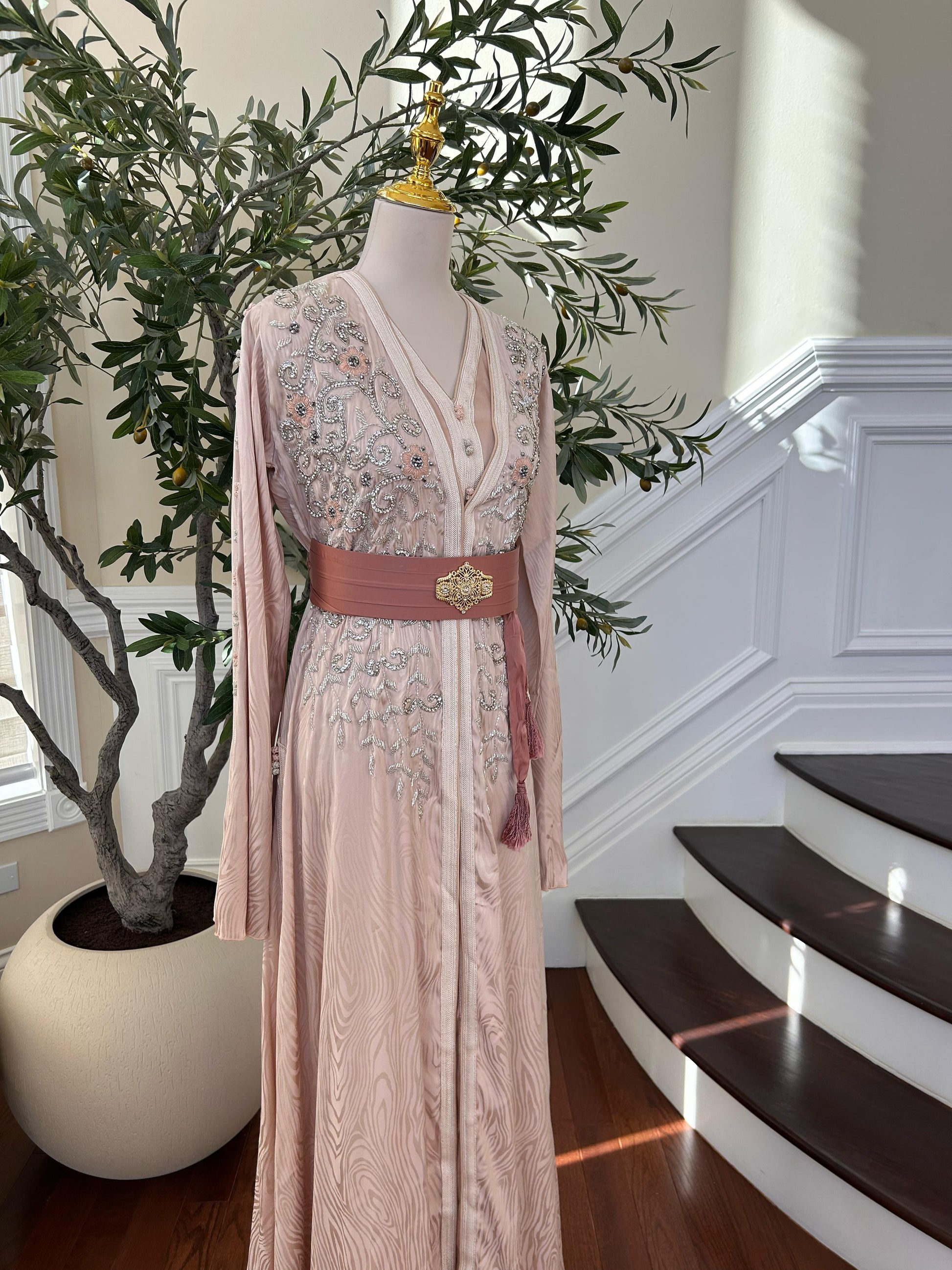 Light Pink Beaded Stone Kuftan