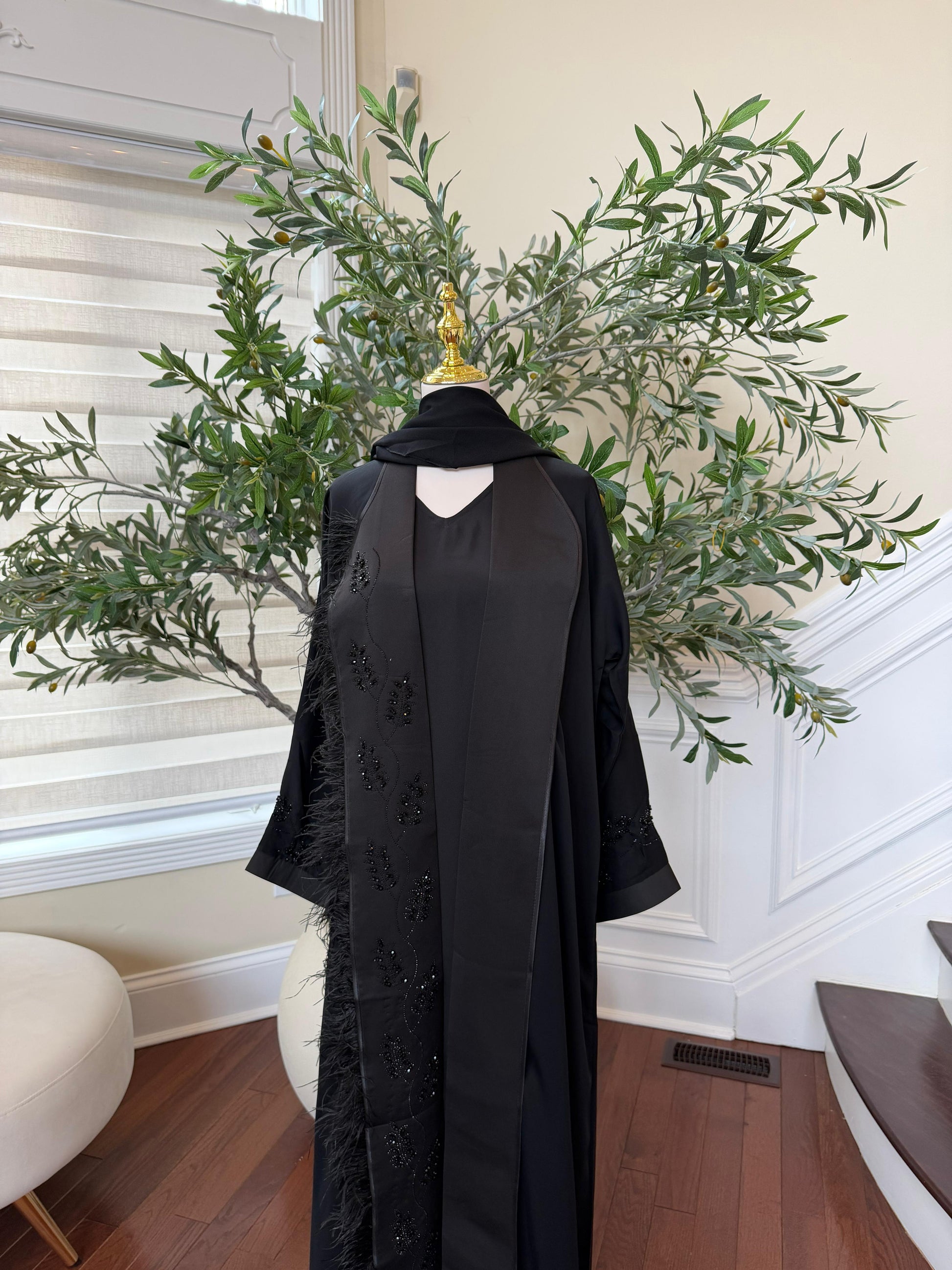 Black Crystal Beaded Abaya