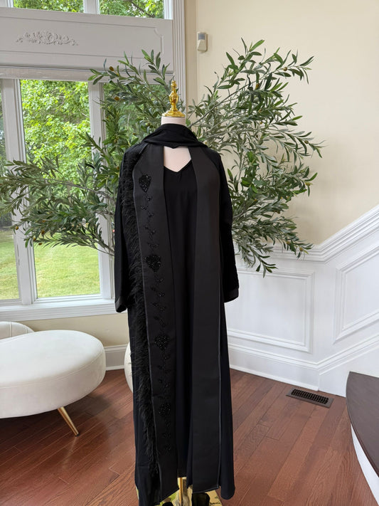 Beaded Black Embellishment with Luxe Feather Detailing