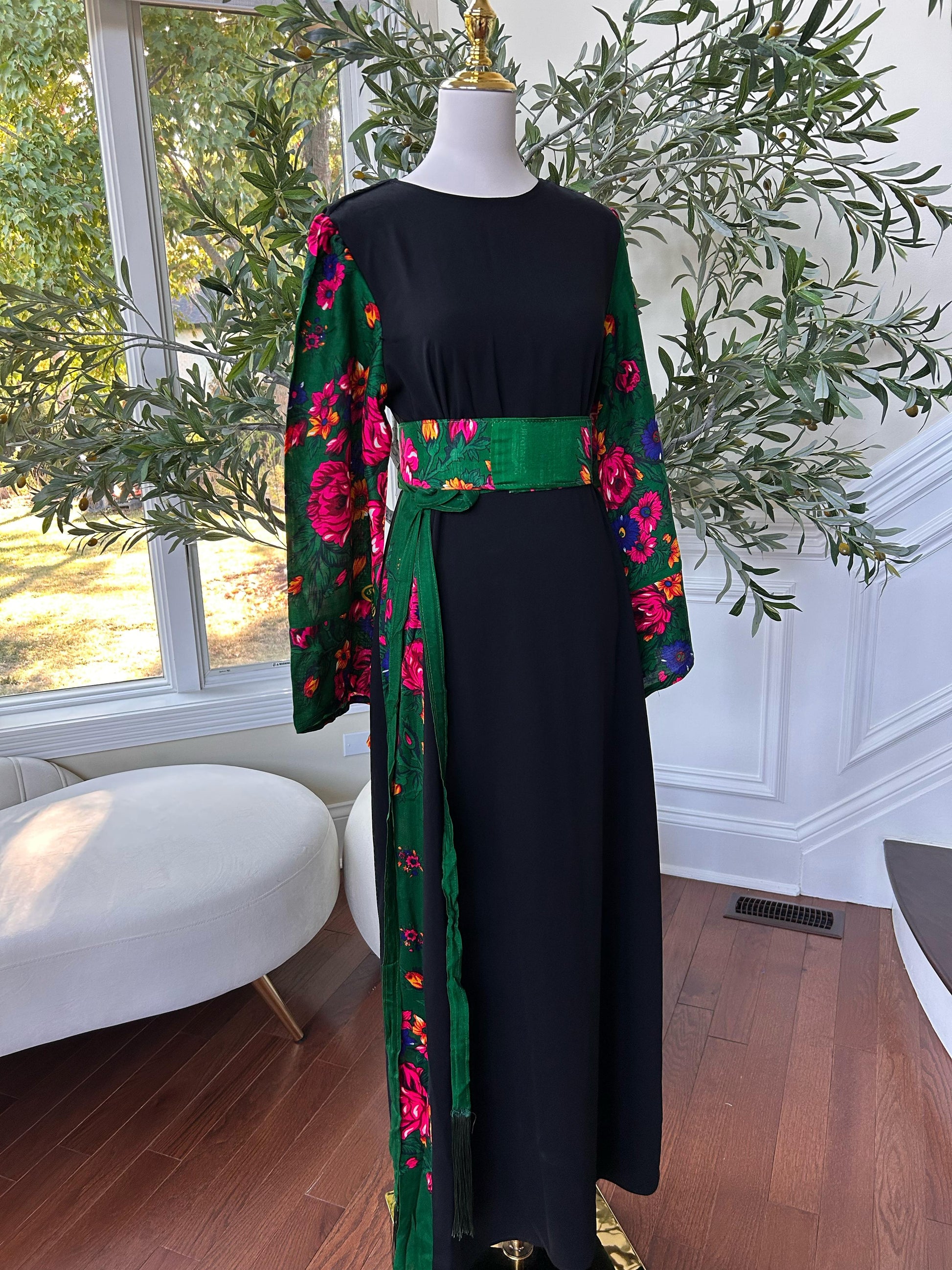 Back Floral Green Elegance Dress